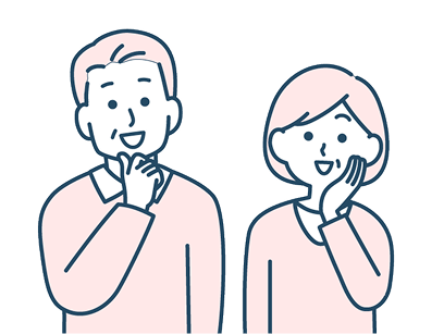 顔に手を添えて、微笑んでいる老夫婦のイラスト