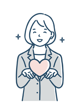親しみやすい社労士をイメージしたイラスト 女性が手のひらにハートを持ち、笑顔で対応している様子